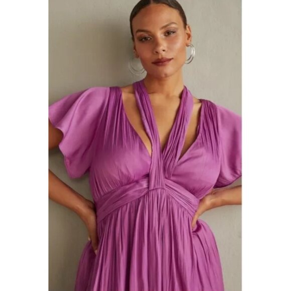 By Anthropologie Deep V-Neck Vibrant Mini Dress Size 4 Purple - Picture 2 of 12